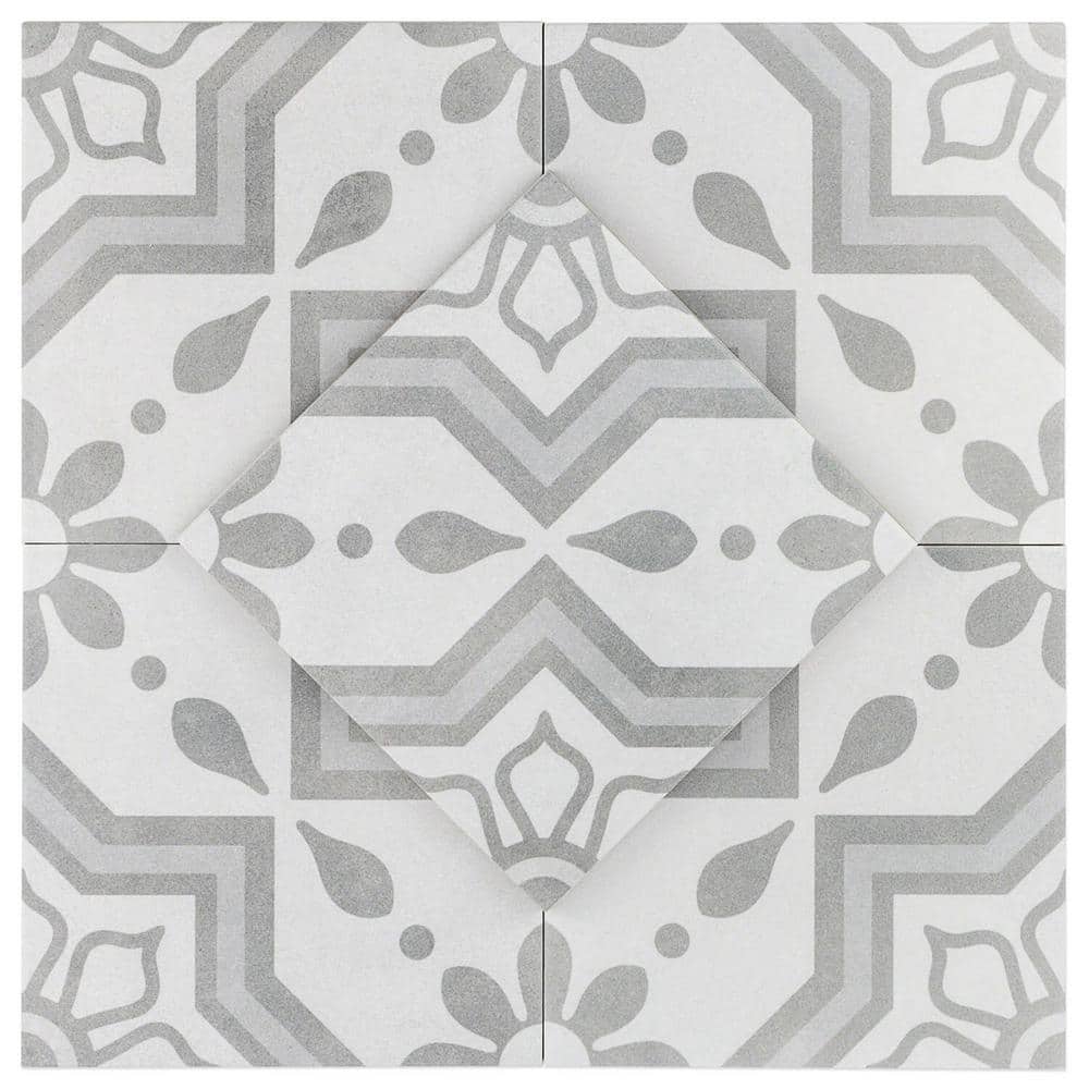 Ivy Hill Tile Sintra Silver Sky Encaustic 9 in. x 9 in. x 10mm Matte Porcelain Floor and Wall Tile (20 Pieces, 10.65 sq. ft. per Box)