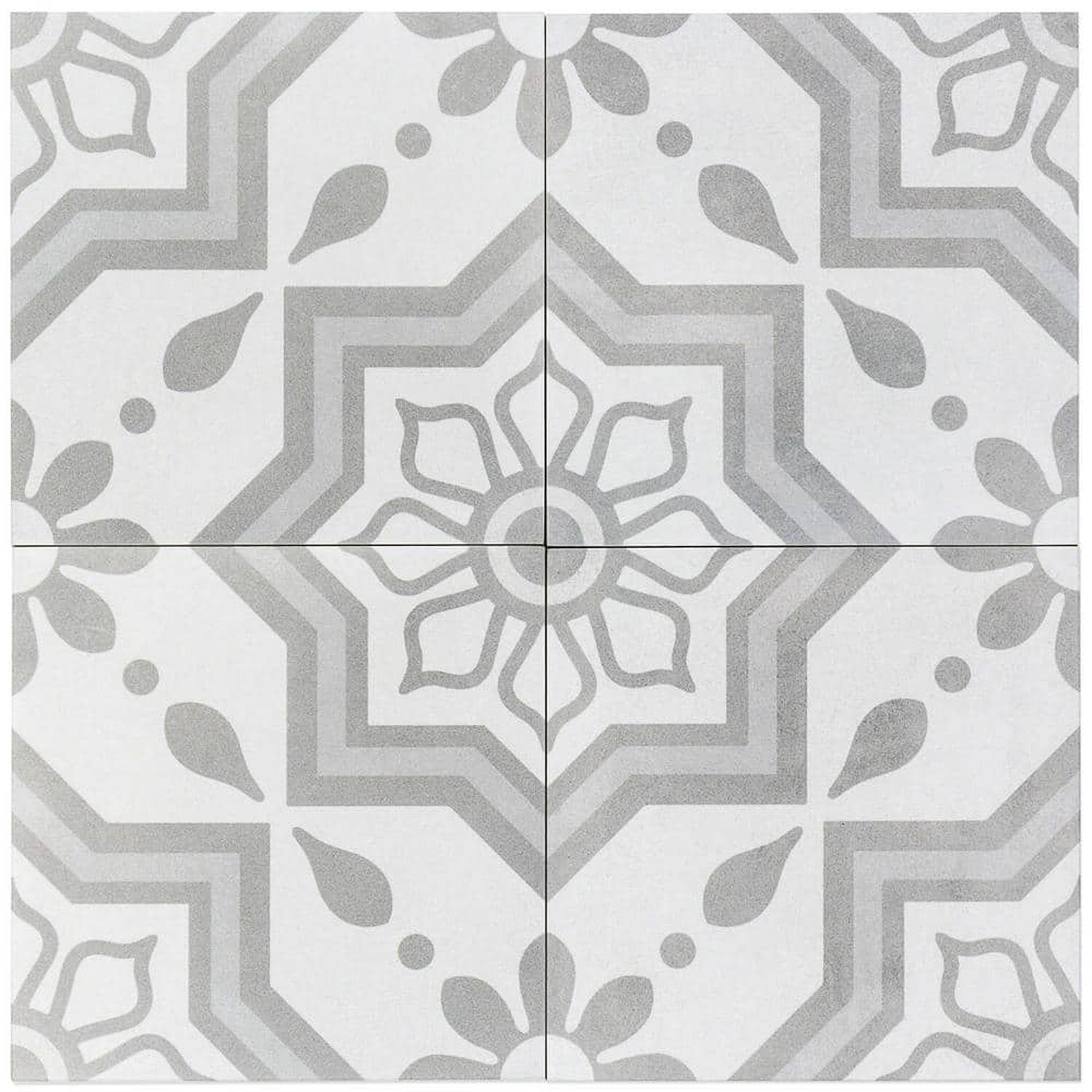 Ivy Hill Tile Sintra Silver Sky Encaustic 9 in. x 9 in. x 10mm Matte Porcelain Floor and Wall Tile (20 Pieces, 10.65 sq. ft. per Box)