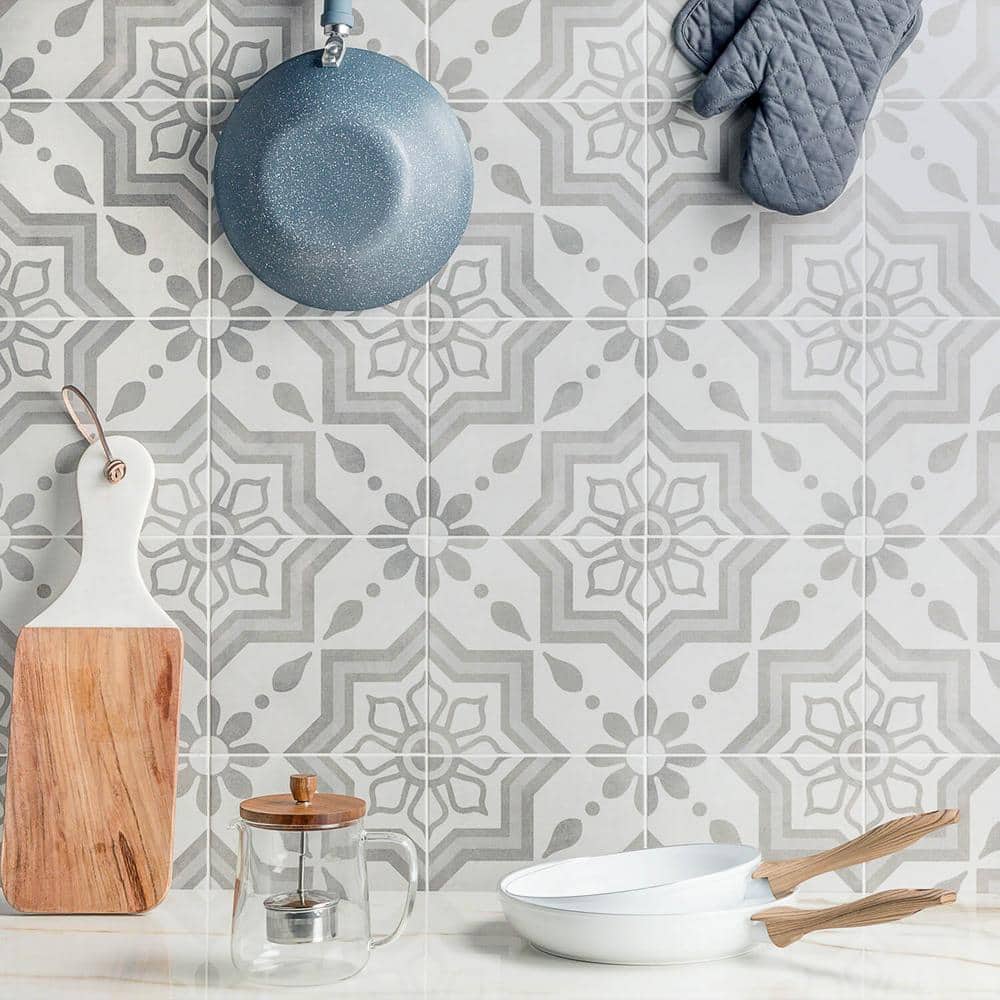 Ivy Hill Tile Sintra Silver Sky Encaustic 9 in. x 9 in. x 10mm Matte Porcelain Floor and Wall Tile (20 Pieces, 10.65 sq. ft. per Box)