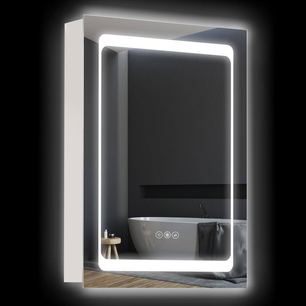 Tileon 19.75 in. W x 27.50 in. H Rectangular Steel Medicine Cabinet with Mirror, Lighted Organizer with 3-Shelves - Silver