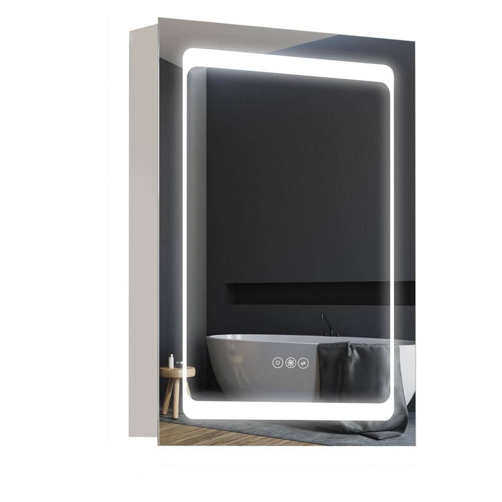 Tileon 19.75 in. W x 27.50 in. H Rectangular Steel Medicine Cabinet with Mirror, Lighted Organizer with 3-Shelves - Silver