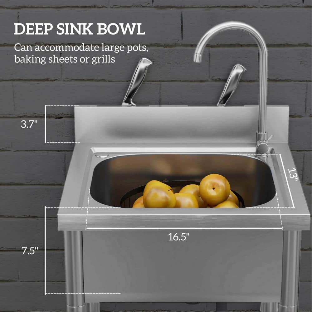 Unbranded 21.70 in. D x 19.70 in. W Freestanding Laundry/Utility Sink with Cold and Hot Water Pipe and Storage Shelf in Silver