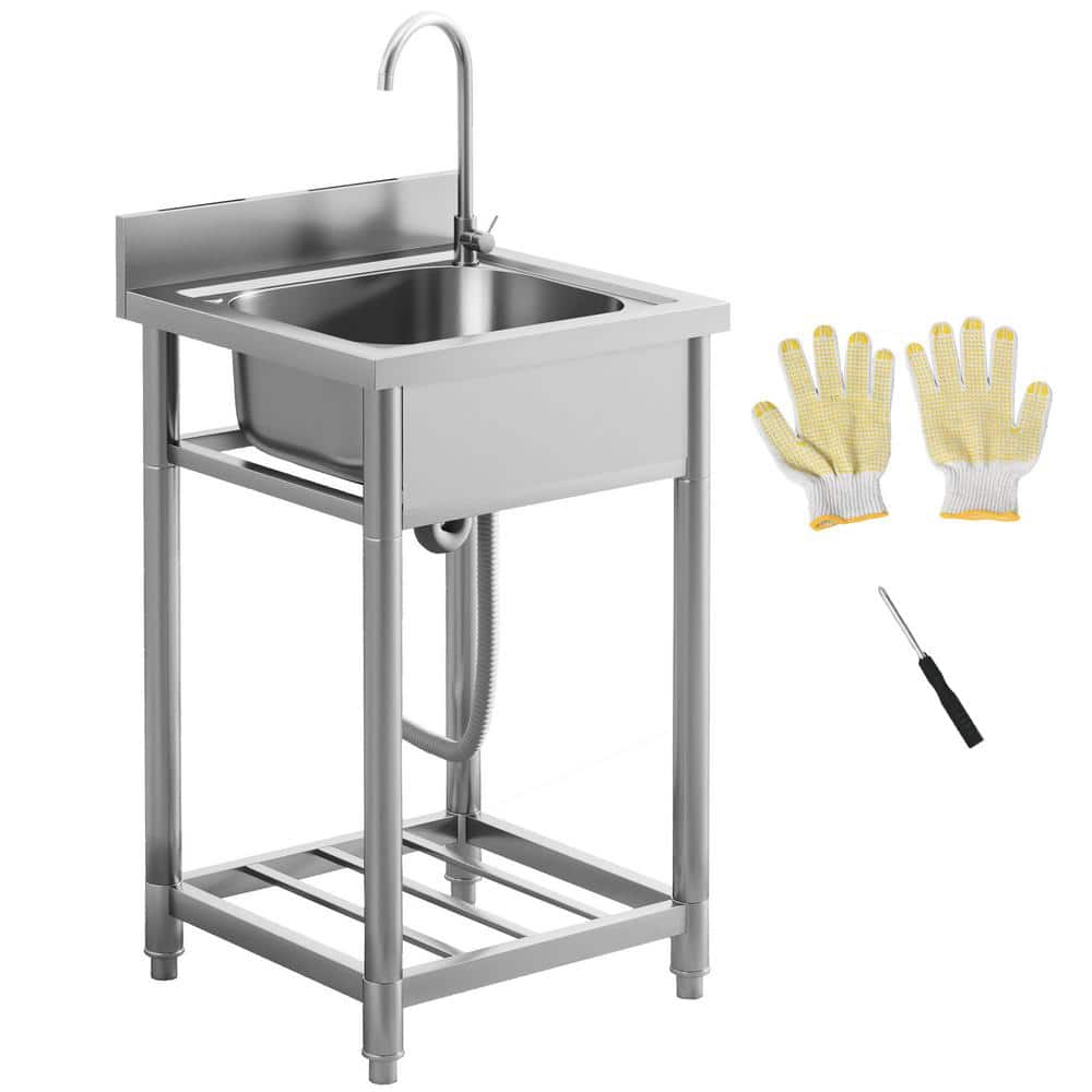 Unbranded 21.70 in. D x 19.70 in. W Freestanding Laundry/Utility Sink with Cold and Hot Water Pipe and Storage Shelf in Silver