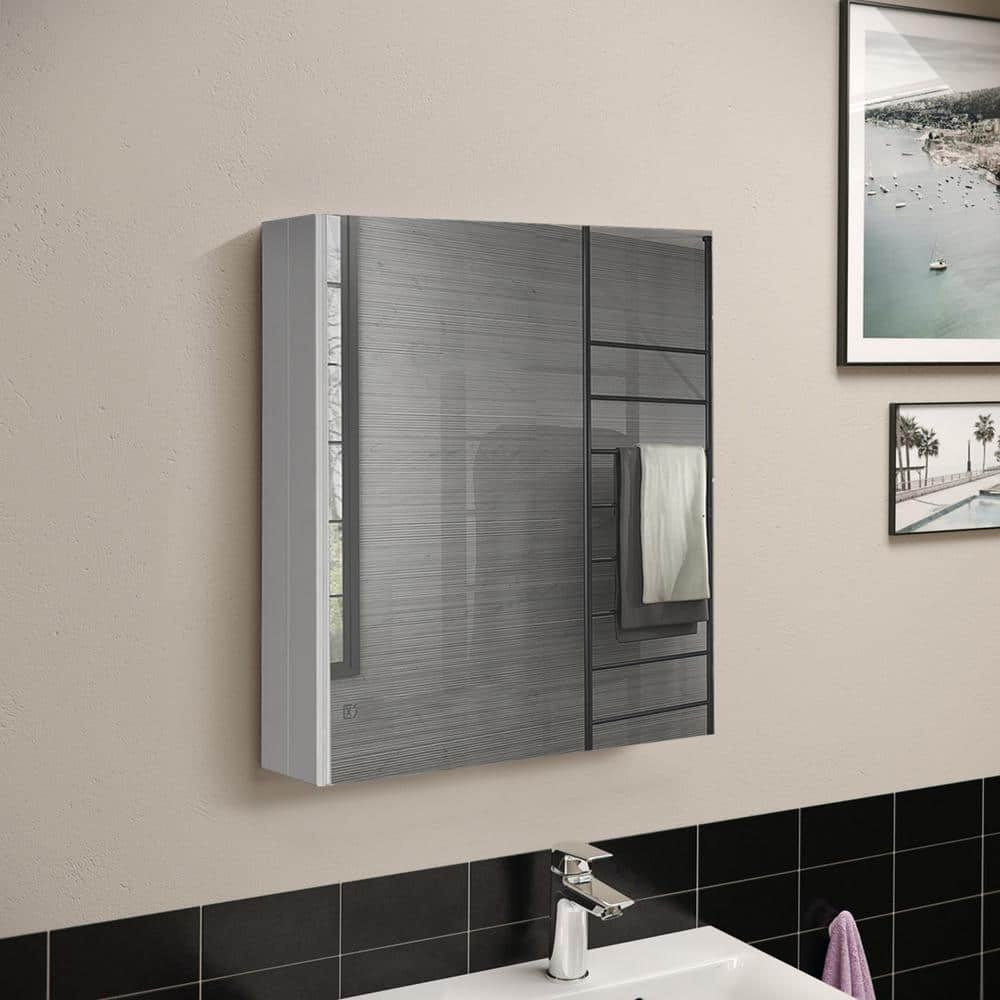 WELLFOR 16 in. W x 20 in. H Medium Rectangular Silver Aluminum Recessed/Surface Mount Medicine Cabinet with Mirror