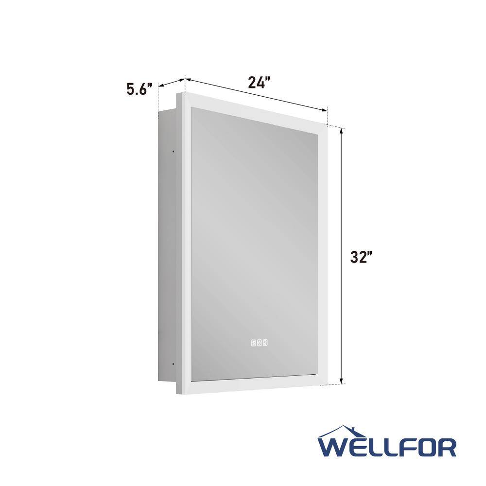 WELLFOR Aurora 24 in. W x 32 in. H Rectangular Surface or Recessed Mount Aluminum Medicine Cabinet with Mirror-Left Opening Door