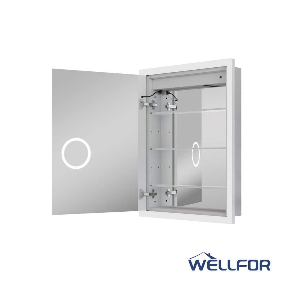 WELLFOR Aurora 24 in. W x 32 in. H Rectangular Surface or Recessed Mount Aluminum Medicine Cabinet with Mirror-Left Opening Door