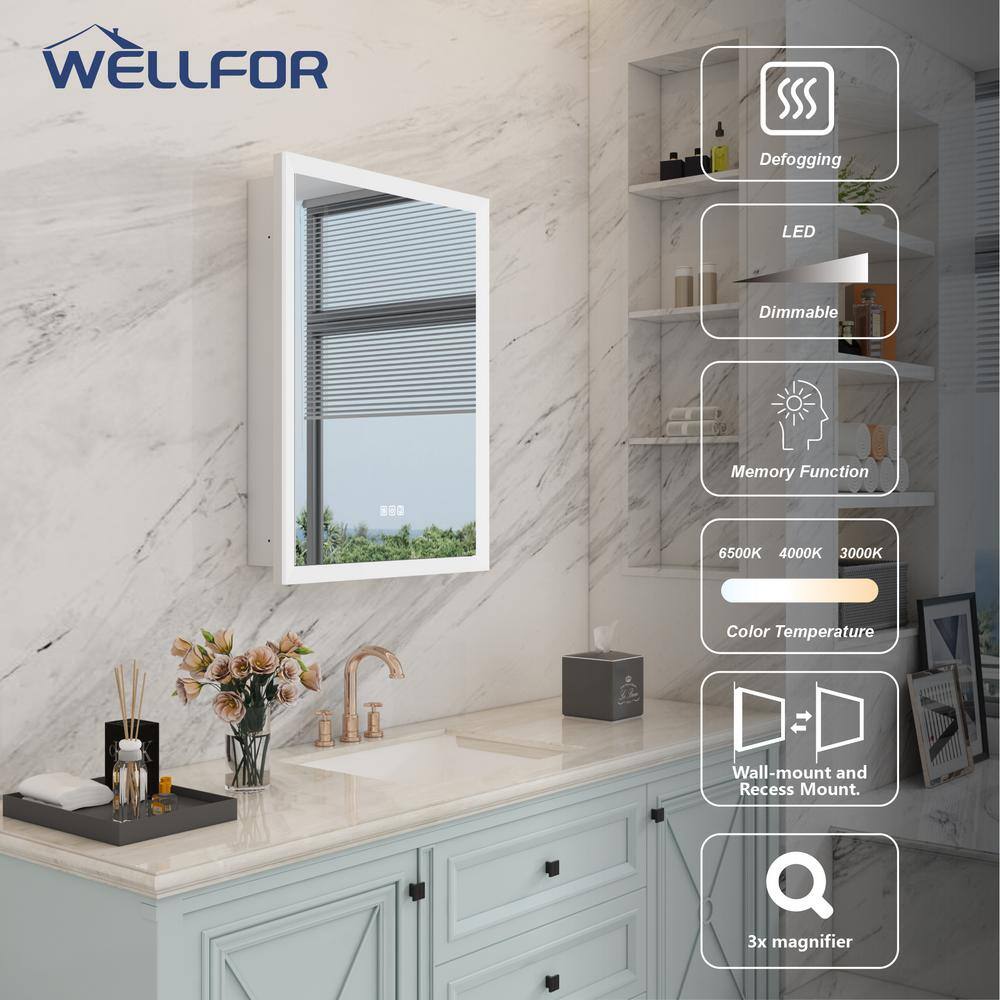 WELLFOR Aurora 24 in. W x 32 in. H Rectangular Surface or Recessed Mount Aluminum Medicine Cabinet with Mirror-Left Opening Door