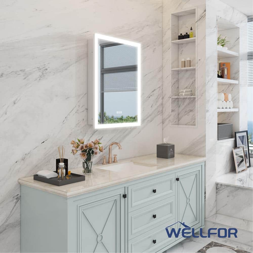 WELLFOR Aurora 24 in. W x 32 in. H Rectangular Surface or Recessed Mount Aluminum Medicine Cabinet with Mirror-Left Opening Door
