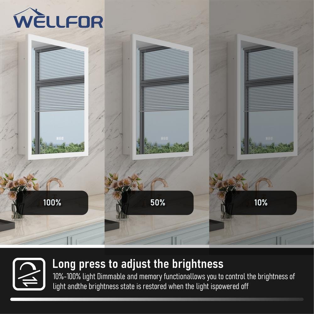WELLFOR Aurora 24 in. W x 32 in. H Rectangular Surface or Recessed Mount Aluminum Medicine Cabinet with Mirror-Left Opening Door