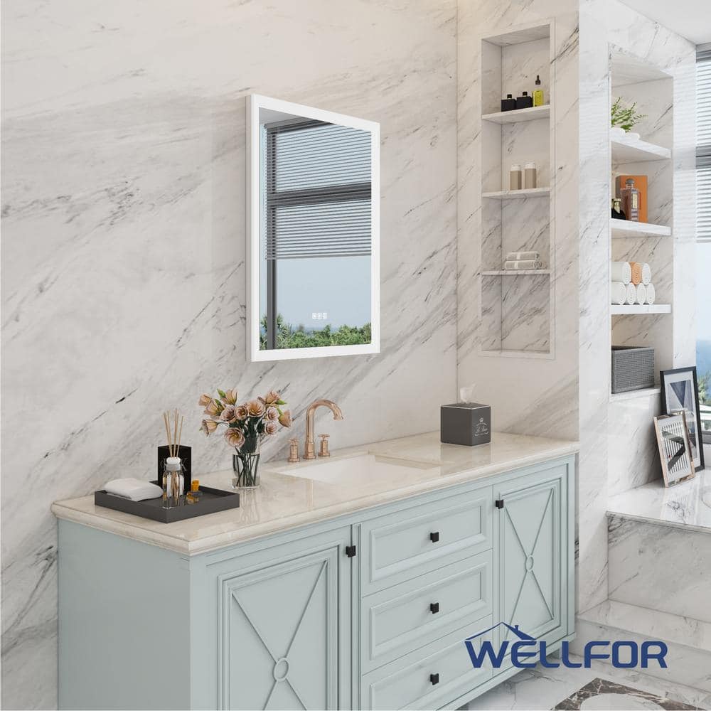 WELLFOR Aurora 24 in. W x 32 in. H Rectangular Surface or Recessed Mount Aluminum Medicine Cabinet with Mirror-Left Opening Door