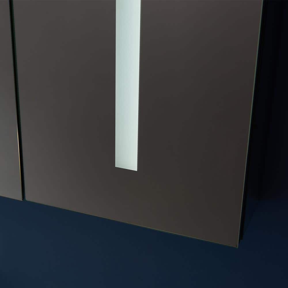 ROSWELL Rieti 48 in. W x 32 in. L Rectangular Surface-Mount LED Glass Surface Mount Medicine Cabinet with Mirror in Silver