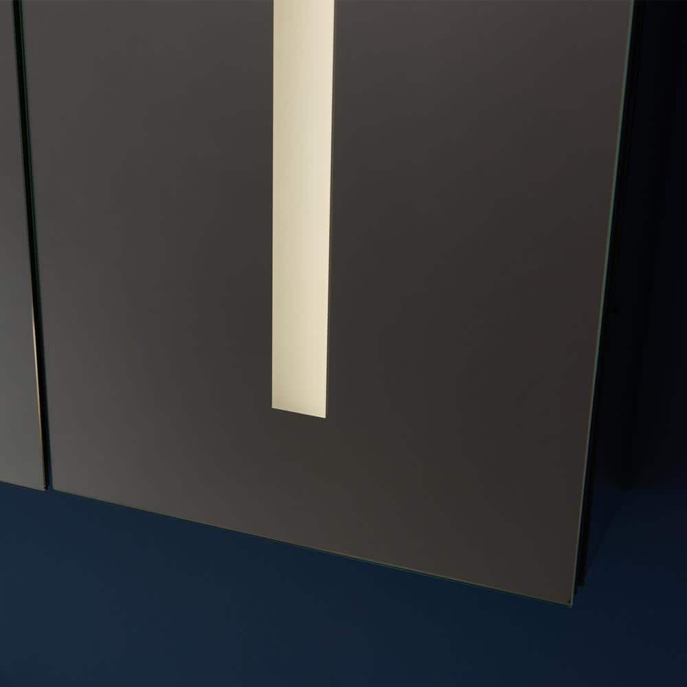 ROSWELL Rieti 48 in. W x 32 in. L Rectangular Surface-Mount LED Glass Surface Mount Medicine Cabinet with Mirror in Silver