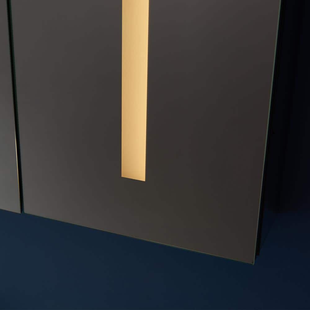 ROSWELL Rieti 48 in. W x 32 in. L Rectangular Surface-Mount LED Glass Surface Mount Medicine Cabinet with Mirror in Silver