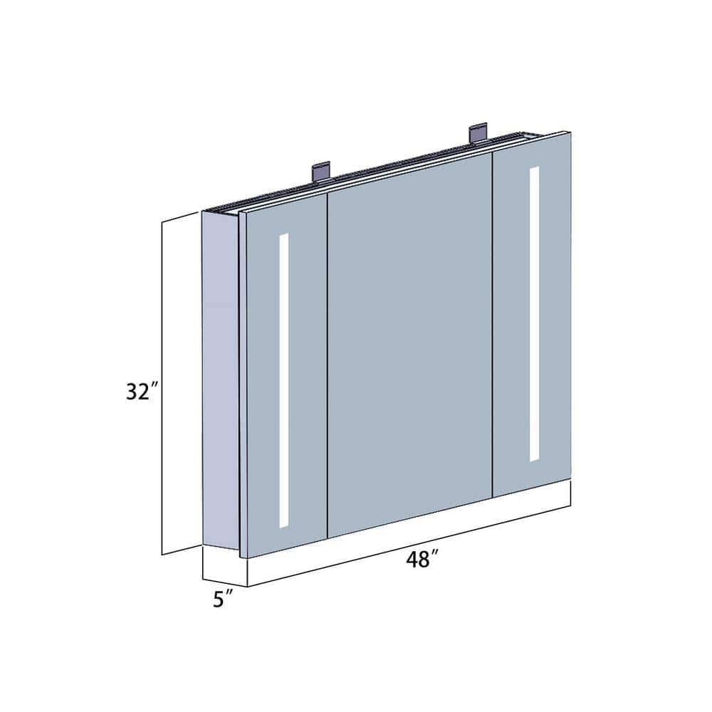 ROSWELL Rieti 48 in. W x 32 in. L Rectangular Surface-Mount LED Glass Surface Mount Medicine Cabinet with Mirror in Silver