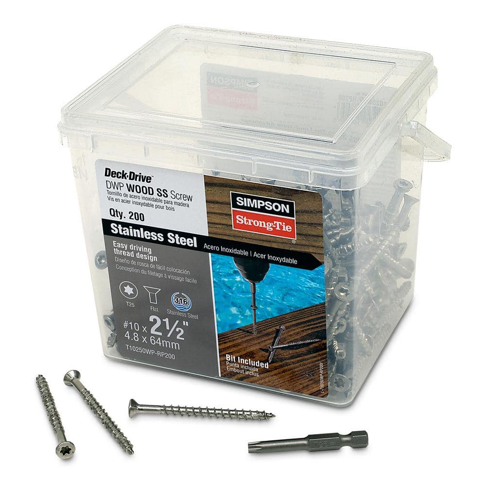 Simpson Strong-Tie #10 x 2-1/2 in. T-25, Flat Head, Type 316 Stainless Steel Deck-Drive DWP Wood Screw (200-Pack)