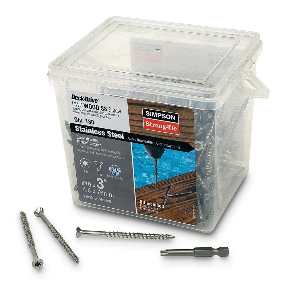 Simpson Strong-Tie #10 x 3 in. T25, Flat Head, Type 316 Stainless Steel Deck-Drive DWP Wood Screw (180-Pack)