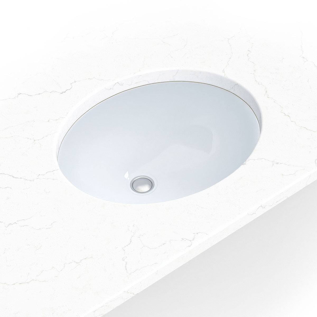 MSI White Oval 1512 Undermount Porcelain Bathroom Sink, 15" x 12" Bowl