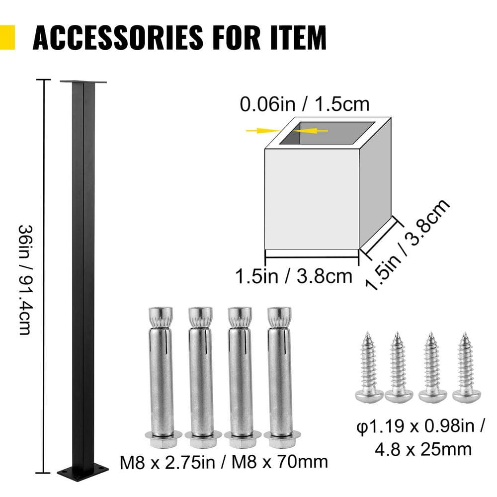 SKYSHALO Cable Rail Post Level Deck Stair Post 36 x 1.5 x 1.5 in. Cable Handrail Post Stainless Steel Brushed Finishing Deck