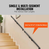 SKYSHALO Wall Mount Handrail 7 in. H x 2.76 in. W Black Aluminum Alloy Stair Railing Kit Thickened Hand Rail