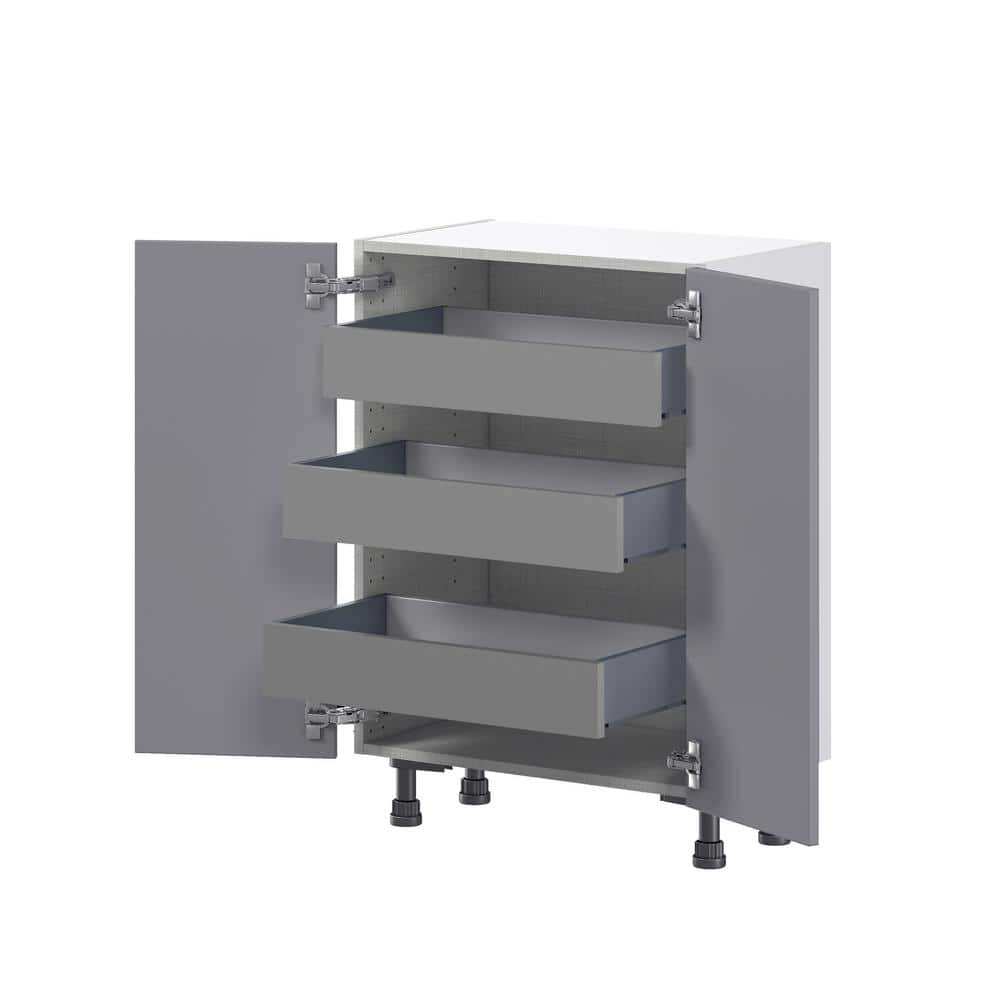 J COLLECTION Bristol Painted Slate Gray Shaker Assembled Base Kitchen Cabinet with 3 Inner Drawers (24 in. W x 34.5 in. H x 14 in. D)