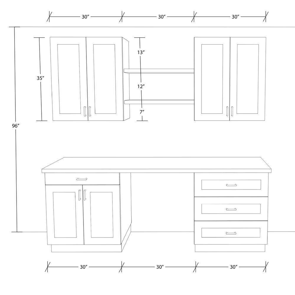J COLLECTION Bristol 92.5 in. W x 89.5 in. H x 24 in. D Painted Slate Gray Assembled Office Base Cabinet Bundle