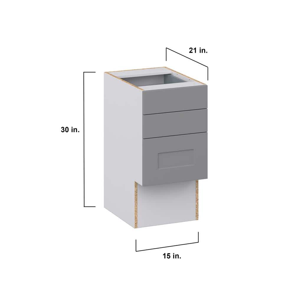 J COLLECTION Bristol Painted Slate Gray Shaker Assembled 15 in.W x 30 in.H x 21 in.D Vanity ADA 3 Drawers Base Kitchen Cabinet