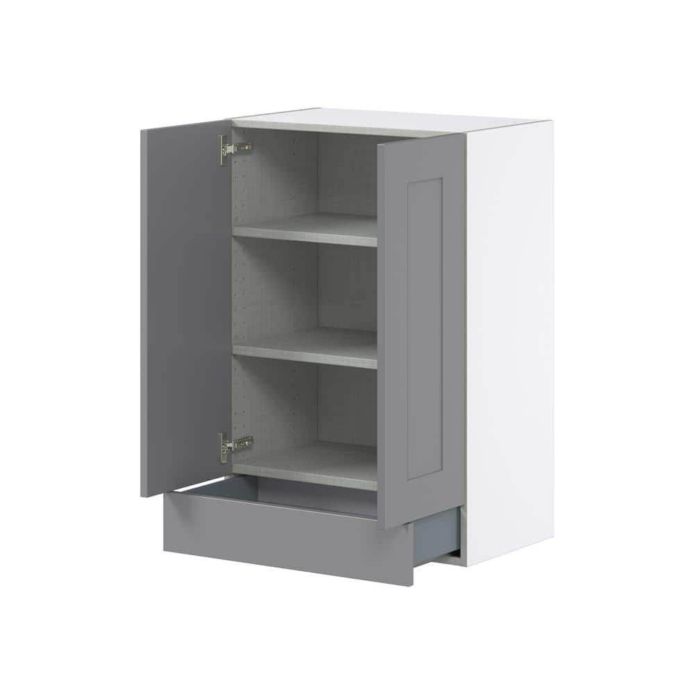J COLLECTION Bristol Painted Slate Gray Shaker Assembled Wall Kitchen Cabinet with a Drawer (24 in. W x 35 in. H x 14 in. D)