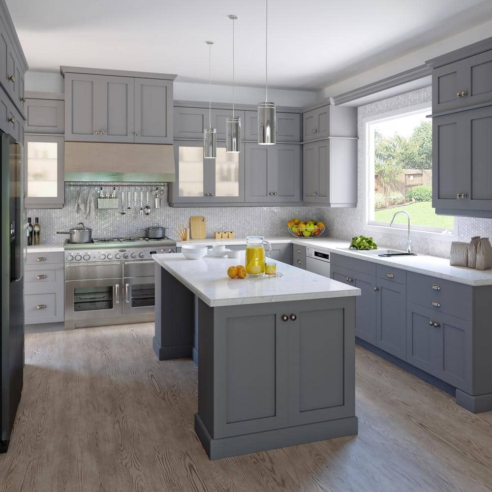 J COLLECTION Bristol Painted Slate Gray Shaker Assembled Wall Diagonal Corner Kitchen Cabinet (24 in. W x 40 in. H x 14 in. D)