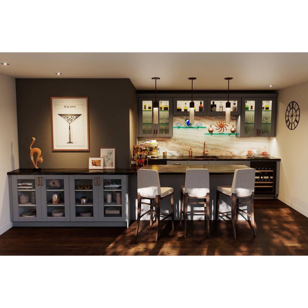 J COLLECTION 24 in. W x 40 in. H x 14 in. D Bristol Painted Slate Gray Shaker Assembled Glass Wall Diagonal Corner Kitchen Cabinet