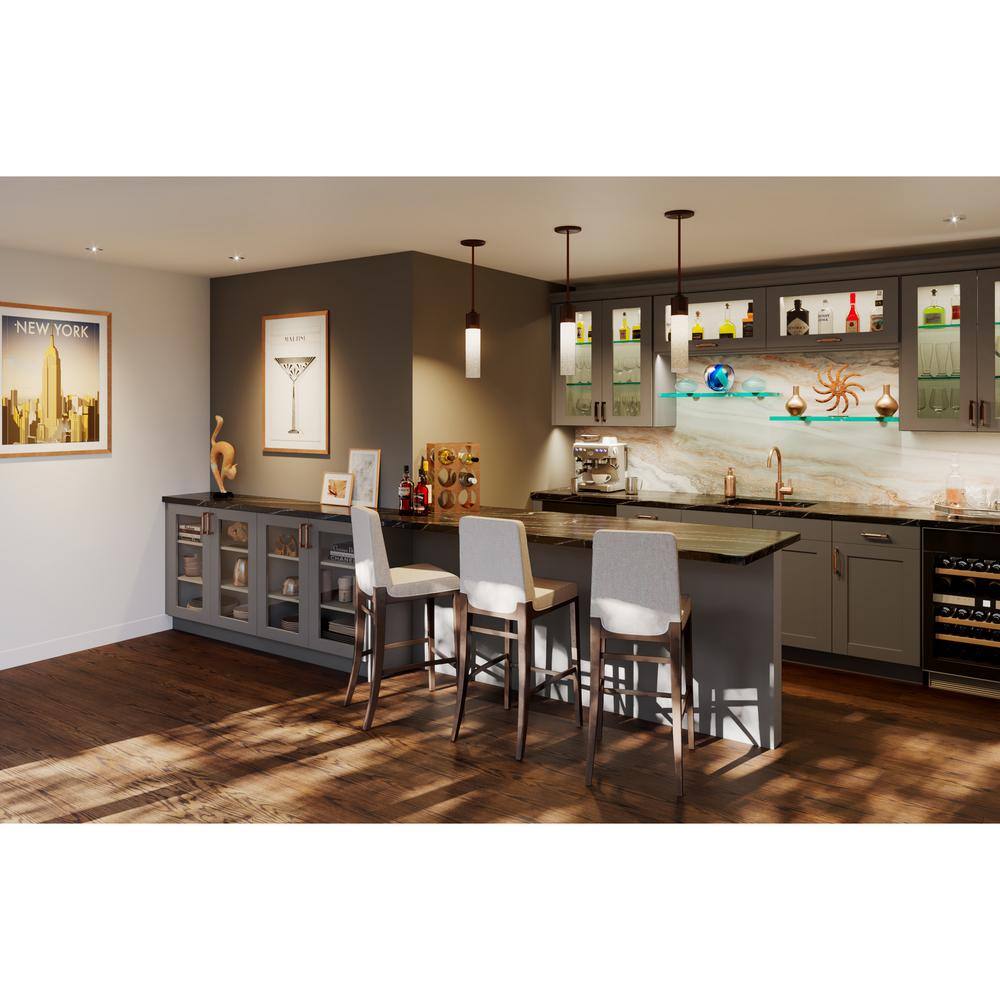 J COLLECTION 24 in. W x 40 in. H x 14 in. D Bristol Painted Slate Gray Shaker Assembled Glass Wall Diagonal Corner Kitchen Cabinet