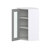J COLLECTION 24 in. W x 40 in. H x 14 in. D Bristol Painted Slate Gray Shaker Assembled Glass Wall Diagonal Corner Kitchen Cabinet