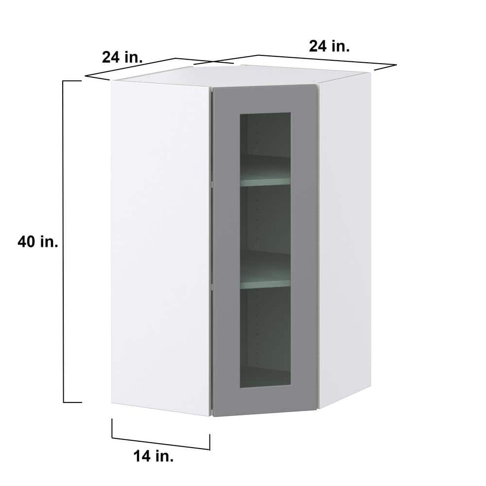 J COLLECTION 24 in. W x 40 in. H x 14 in. D Bristol Painted Slate Gray Shaker Assembled Glass Wall Diagonal Corner Kitchen Cabinet