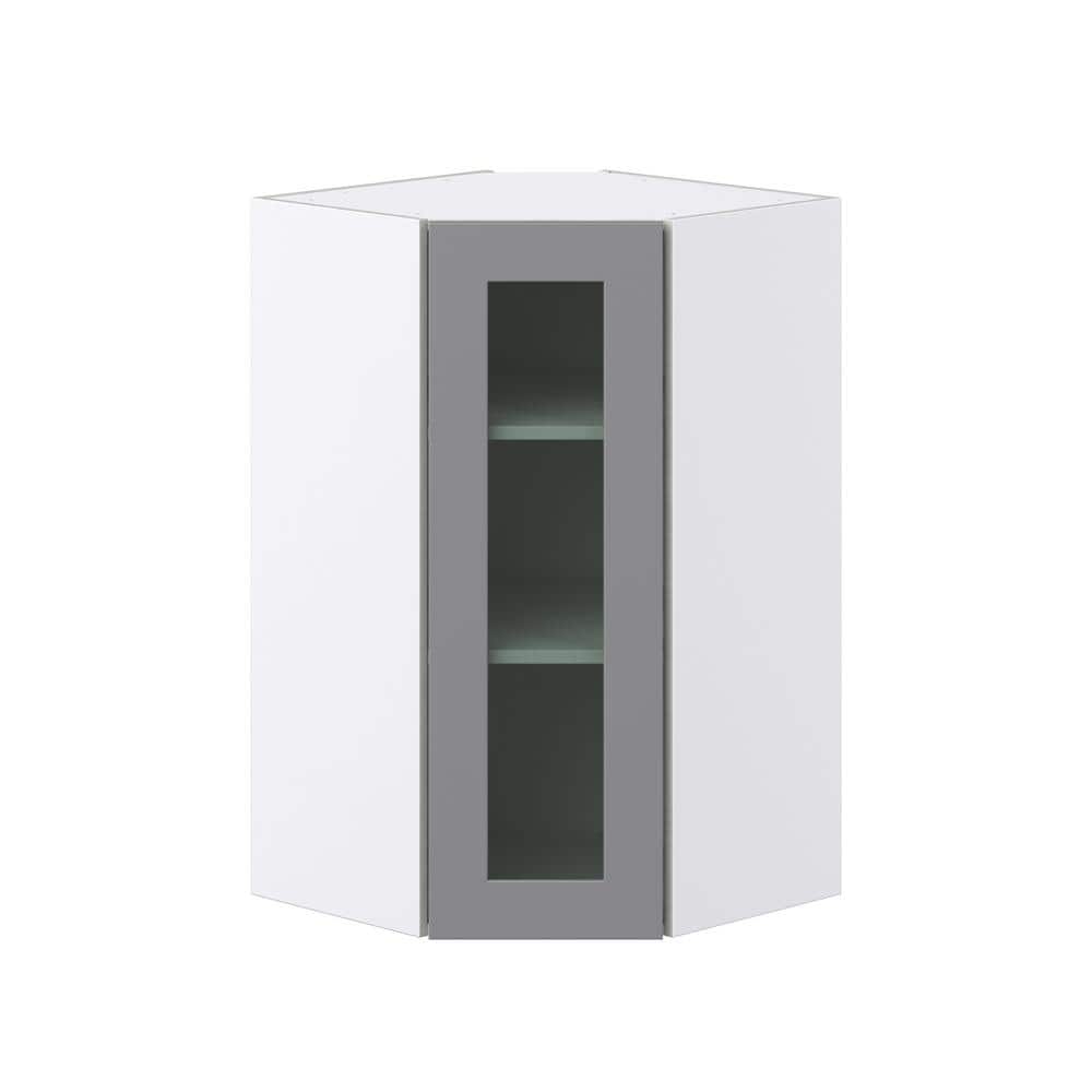 J COLLECTION 24 in. W x 40 in. H x 14 in. D Bristol Painted Slate Gray Shaker Assembled Glass Wall Diagonal Corner Kitchen Cabinet