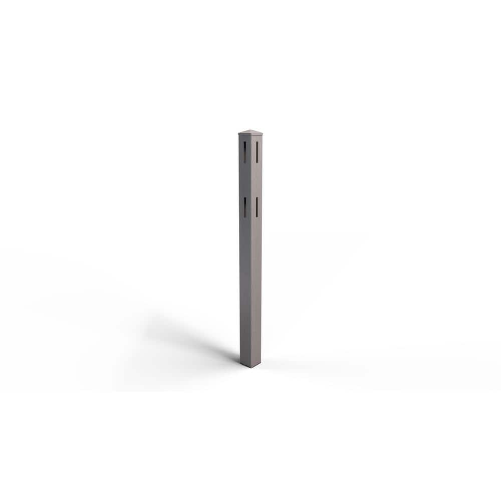 Natures Composites Composite 2-Rail Corner Post with Post Cap for Traditional Ranch Rail System (5 in. x 5 in. x 50 in. L) Slate Grey