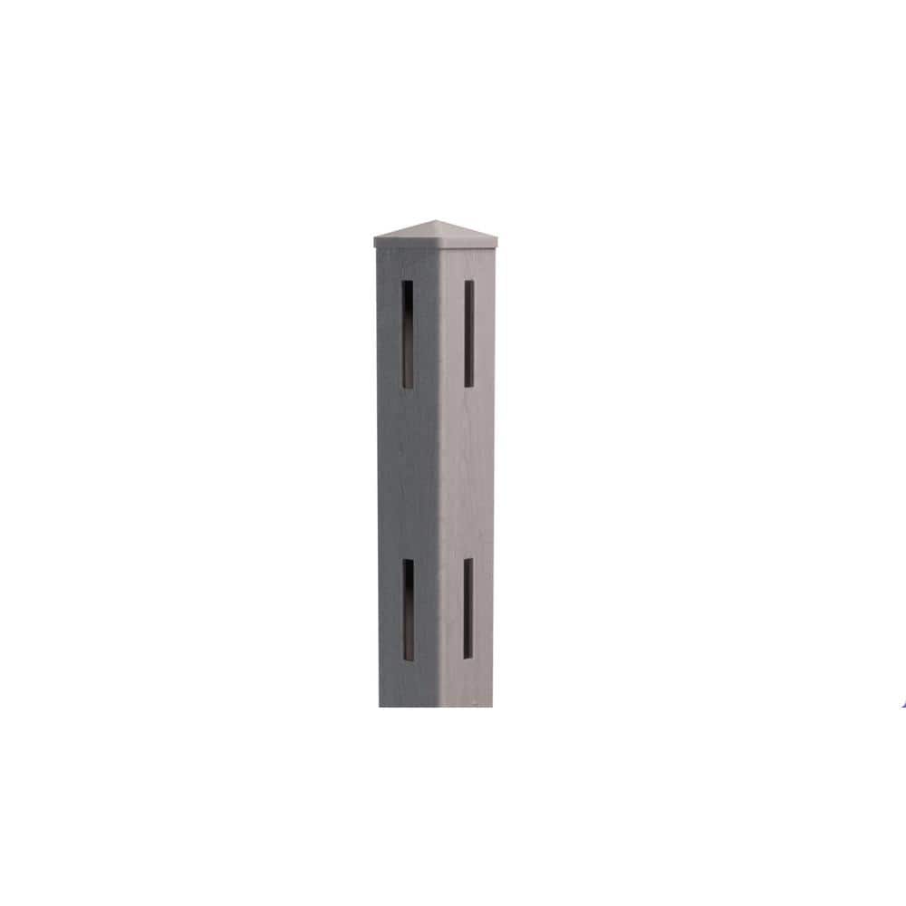 Natures Composites Composite 2-Rail Corner Post with Post Cap for Traditional Ranch Rail System (5 in. x 5 in. x 50 in. L) Slate Grey