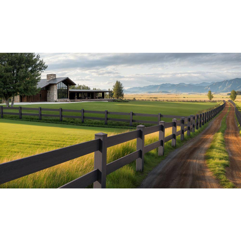 Natures Composites Composite 2-Rail Start/End Post with Post Cap for Traditional Ranch Rail System (5 in. x 5 in. x 50 in. L) Slate Grey