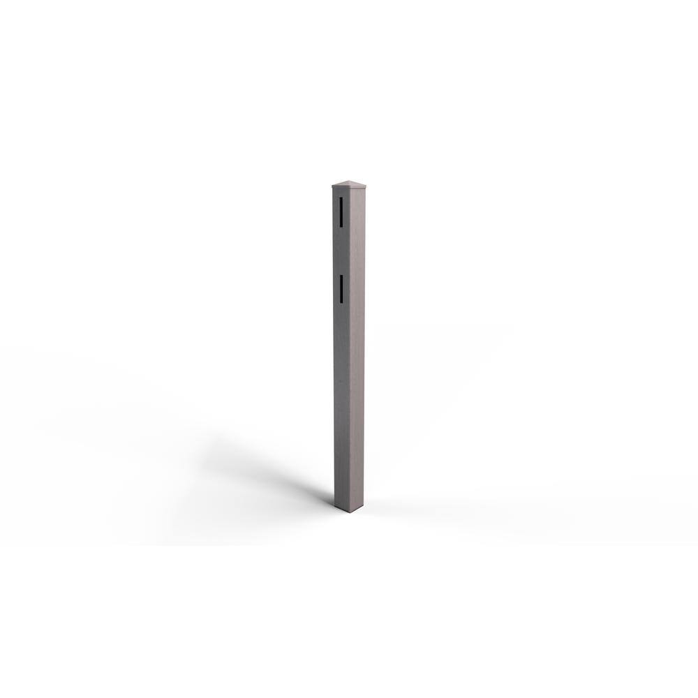 Natures Composites Composite 2-Rail Start/End Post with Post Cap for Traditional Ranch Rail System (5 in. x 5 in. x 50 in. L) Slate Grey