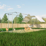 GOGEXX 10 ft. x 20 ft. Flat Top Large Metal Walk-in Chicken Coop Galvanized Poultry Cages with Waterproof Cover Outdoor