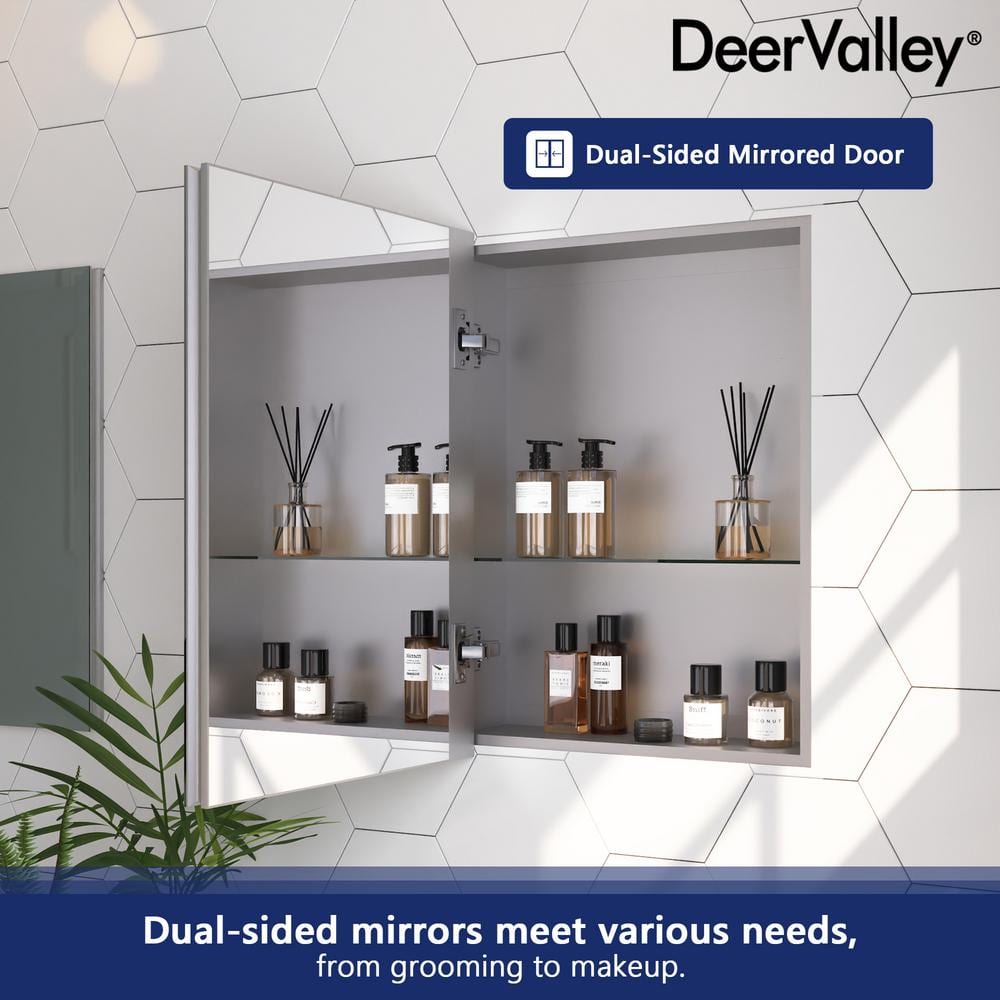 DEERVALLEY Rectangular Aluminum Frameless 15 in. W x 19 in. H Recessed Medicine Cabinet in Sliver with Mirror and Beveled Edge