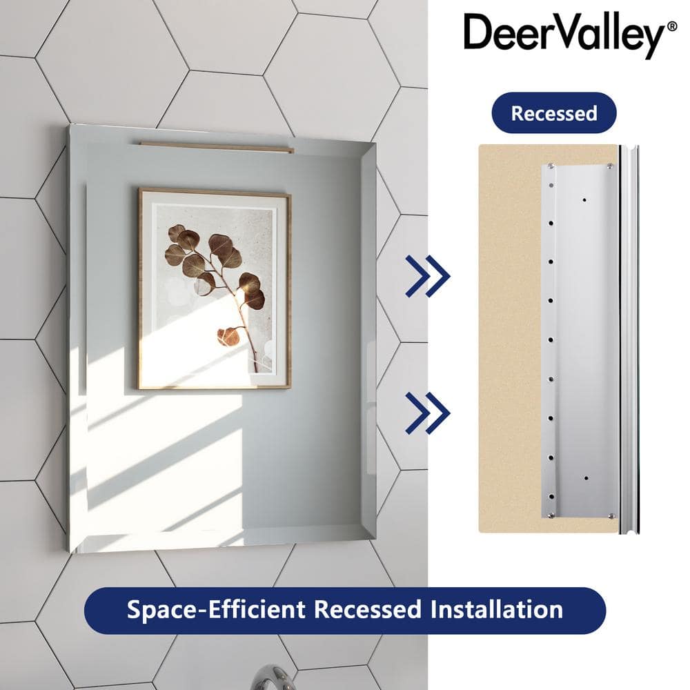 DEERVALLEY Rectangular Aluminum Frameless 15 in. W x 19 in. H Recessed Medicine Cabinet in Sliver with Mirror and Beveled Edge
