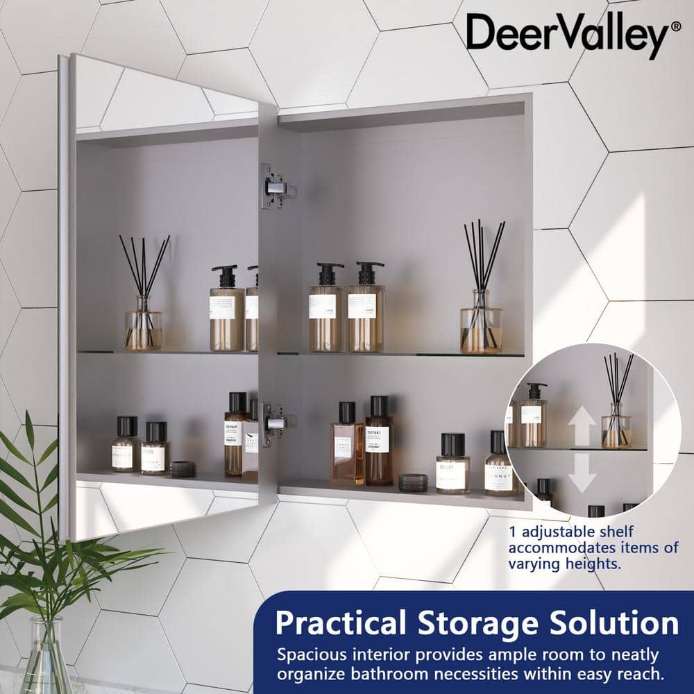 DEERVALLEY Rectangular Aluminum Frameless 15 in. W x 19 in. H Recessed Medicine Cabinet in Sliver with Mirror and Beveled Edge