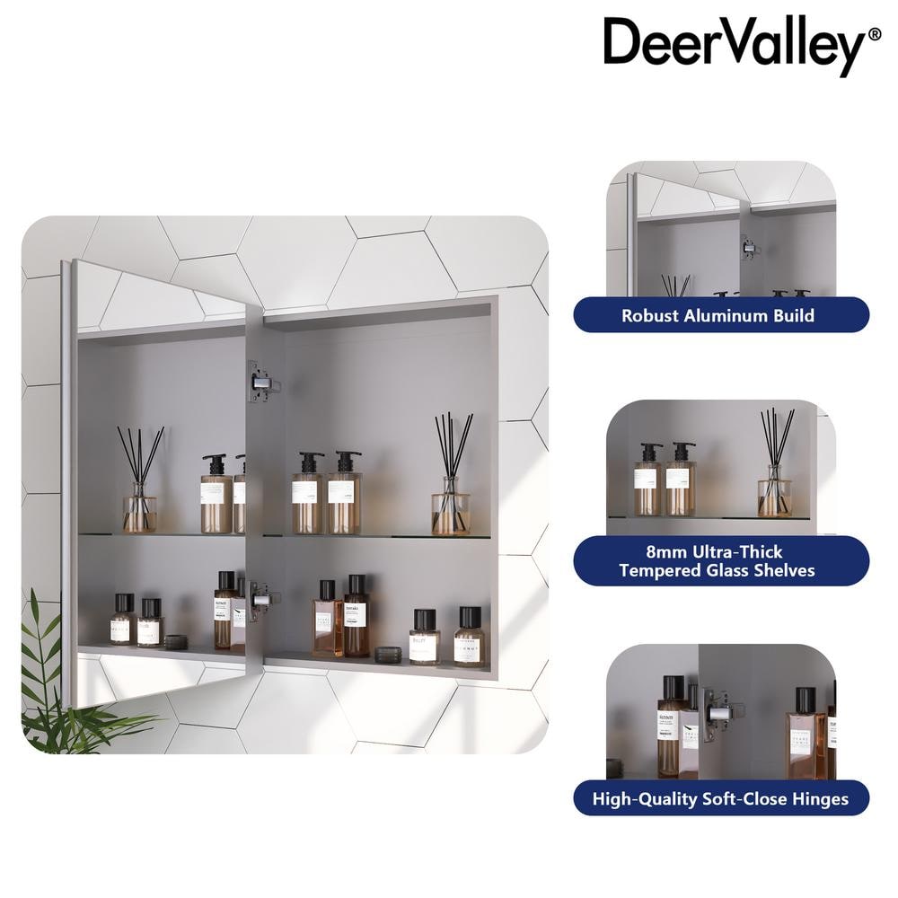 DEERVALLEY Rectangular Aluminum Frameless 15 in. W x 19 in. H Recessed Medicine Cabinet in Sliver with Mirror and Beveled Edge