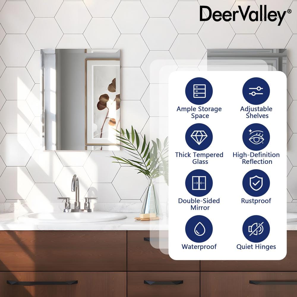 DEERVALLEY Rectangular Aluminum Frameless 15 in. W x 19 in. H Recessed Medicine Cabinet in Sliver with Mirror and Beveled Edge