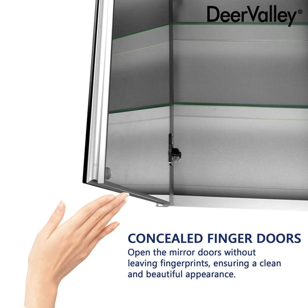DEERVALLEY Rectangular Aluminum Frameless 30 in. W x 26 in. H Double-Door Surface Mount Bathroom Medicine Cabinet with Mirror