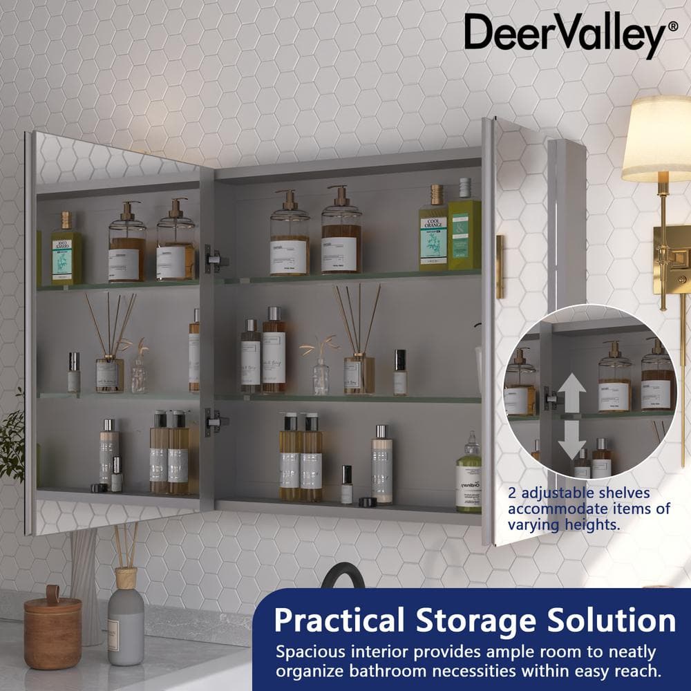 DEERVALLEY Rectangular Aluminum Frameless 30 in. W x 26 in. H Double-Door Surface Mount Bathroom Medicine Cabinet with Mirror