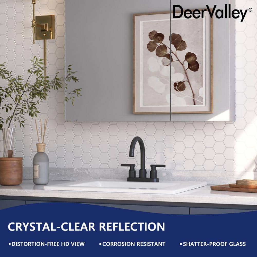 DEERVALLEY Rectangular Aluminum Frameless 30 in. W x 26 in. H Double-Door Surface Mount Bathroom Medicine Cabinet with Mirror