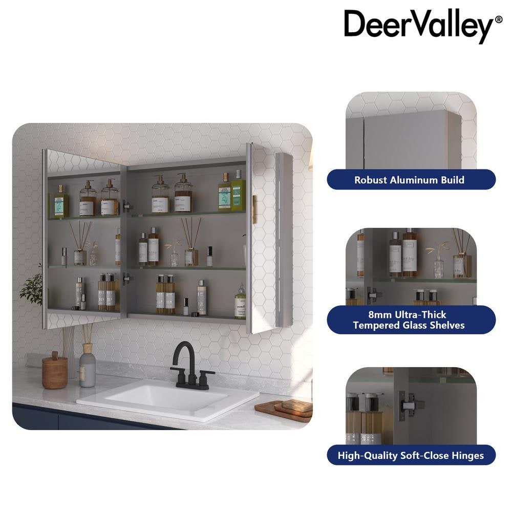 DEERVALLEY Rectangular Aluminum Frameless 30 in. W x 26 in. H Double-Door Surface Mount Bathroom Medicine Cabinet with Mirror