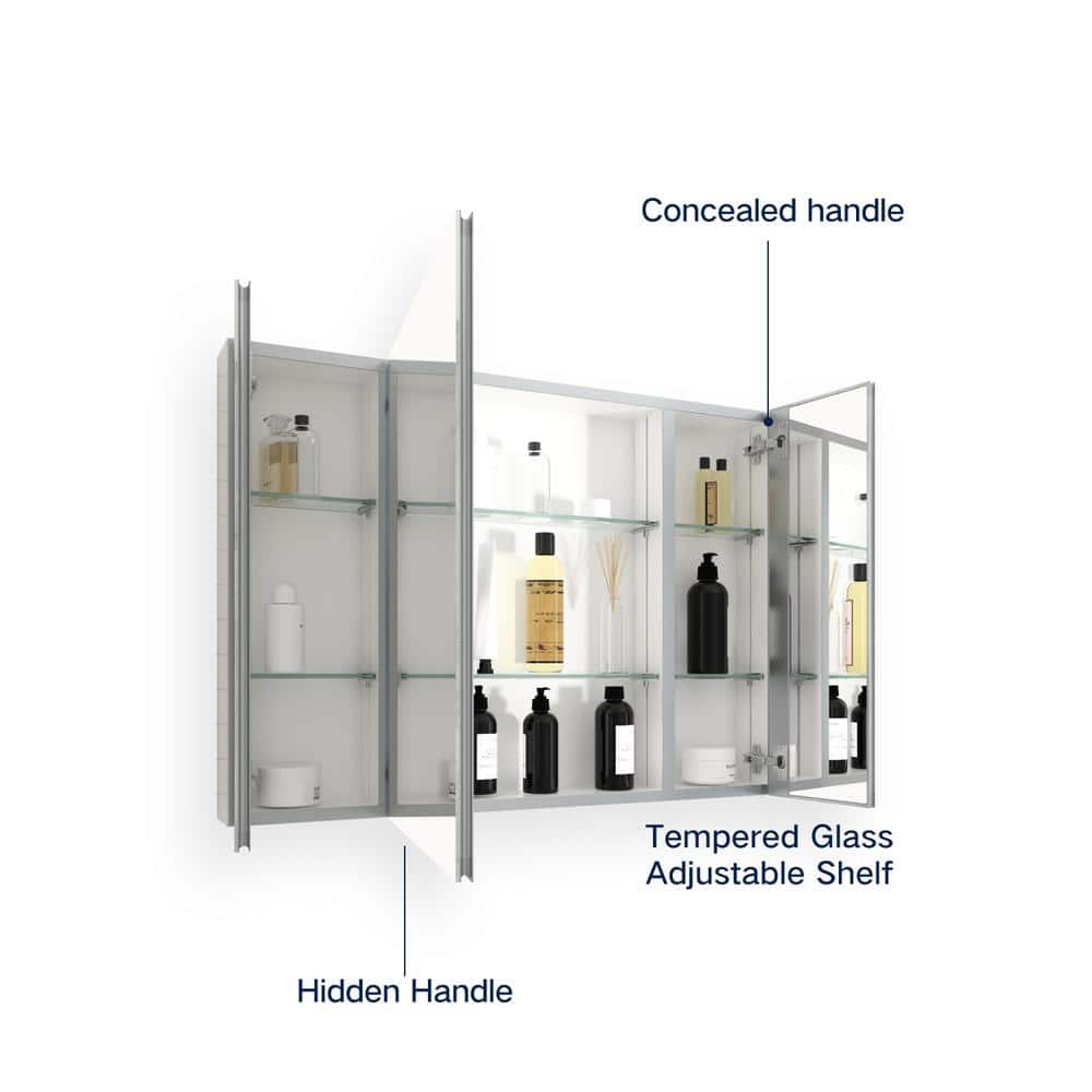36 in. W x 26 in. H Large Rectangular Silver Aluminum Recessed Mount Medicine Cabinet with Mirror