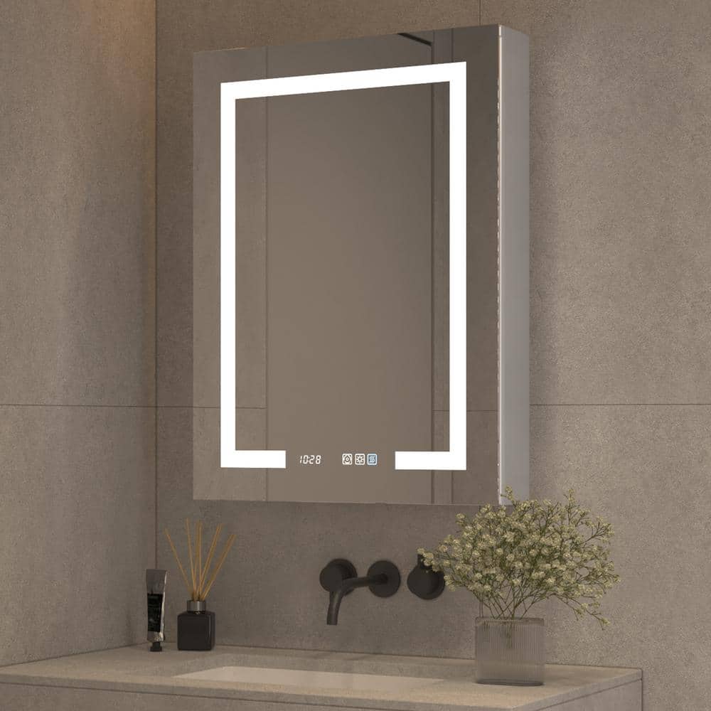 24 in. W x 32 in. H Rectangular Sliver Aluminum Medicine Cabinet with Mirror