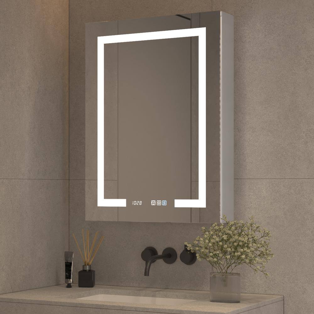24 in. W x 32 in. H Rectangular Sliver Aluminum Medicine Cabinet with Mirror